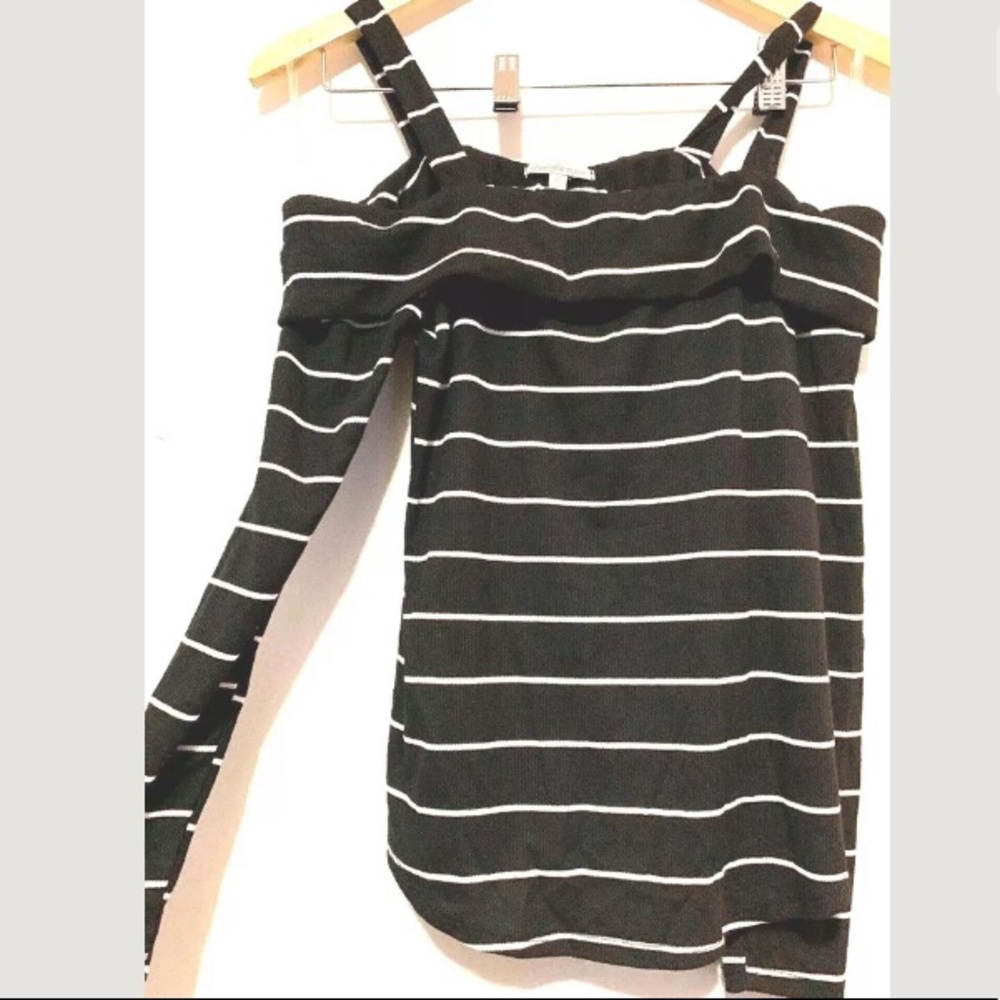Charlotte Russe Black Striped Off Shoulder Shirt.